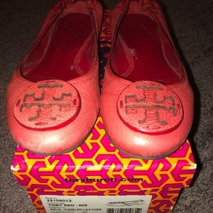 Tory Burch Red Reva Leather Flat
